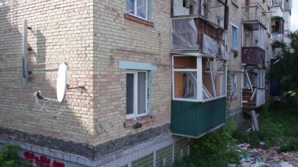 Este Video Muestra Edificio Destruido Ciudad Makariv Durante Guerra Ucrania — Vídeo de stock