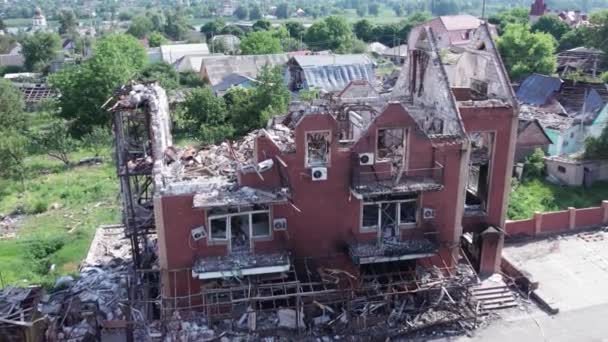 Acest Videoclip Arată Clădire Distrusă Orașul Makariv Timpul Războiului Din — Videoclip de stoc