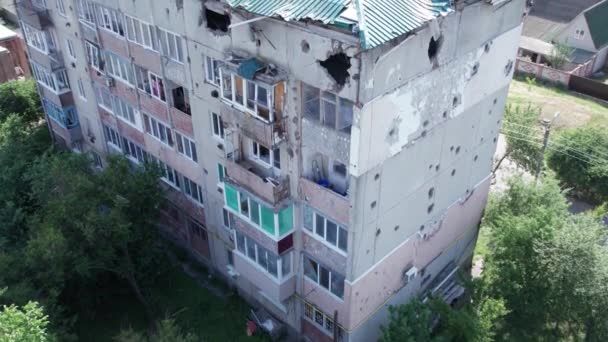 Este Video Muestra Edificio Destruido Ciudad Makariv Durante Guerra Ucrania — Vídeos de Stock