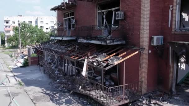 Este Video Muestra Edificio Destruido Ciudad Makariv Durante Guerra Ucrania — Vídeos de Stock