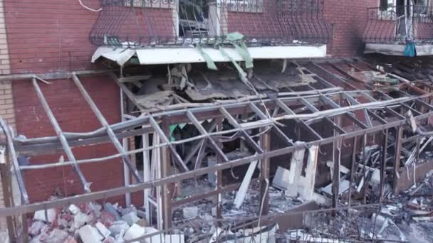 Cette Vidéo Montre Bâtiment Détruit Dans Ville Makariv Pendant Guerre — Video