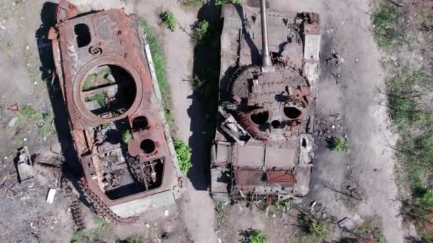 Este Video Muestra Una Vista Aérea Equipos Militares Destruidos Ucrania — Vídeos de Stock