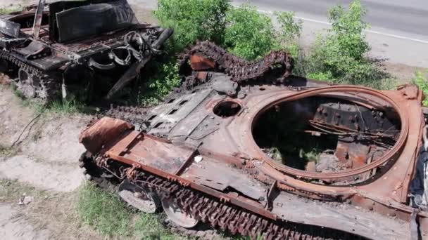 Este Video Muestra Una Vista Aérea Equipos Militares Destruidos Ucrania — Vídeos de Stock