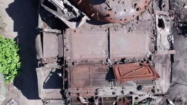 Denne Videoen Viser Flybilde Ødelagt Militært Utstyr Ukraina Krigen – stockvideo
