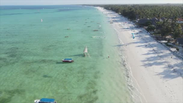 Stock Video Shows Aerial View Beach Zanzibar Island Tanzania Slow — Stock Video