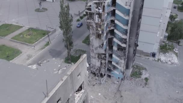 Stock Video Shows War Ukraine Destroyed Residential Building Borodyanka Grey — Stock Video