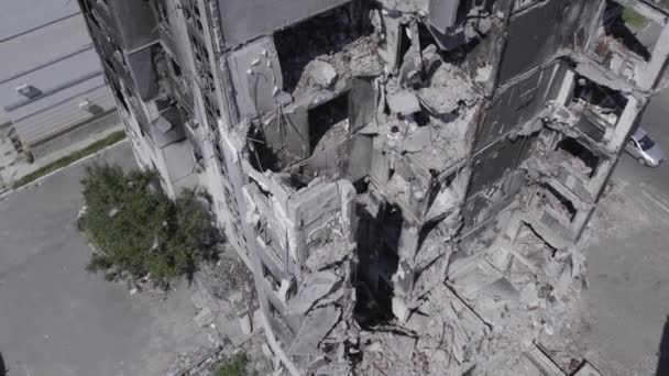 Questo Video Mostra Guerra Ucraina Edificio Residenziale Distrutto Borodyanka Grigio — Video Stock