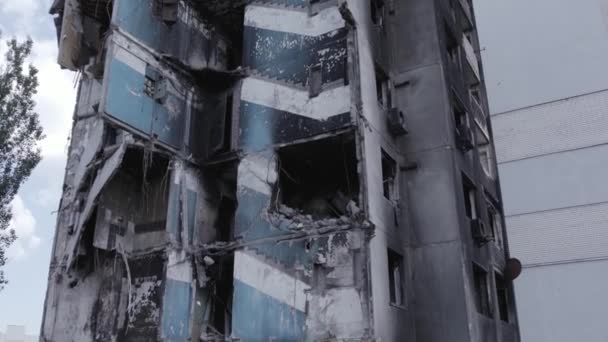 Stock Video Shows War Ukraine Destroyed Residential Building Borodyanka Grey — Stockvideo