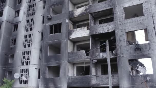 Stock Video Shows War Ukraine Destroyed Residential Building Borodyanka Grey — Stockvideo