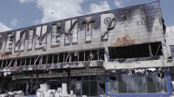 Cette Vidéo Stock Montre Bâtiment Détruit Centre Commercial Bucha Ukraine — Video