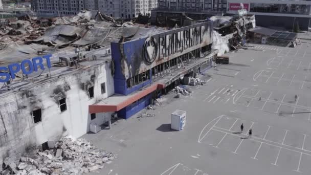 Stock Video Shows Destroyed Building Shopping Center Bucha Ukraine War — Stock Video