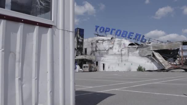 Toto Video Ukazuje Zničenou Budovu Nákupního Centra Bucha Ukrajina Během — Stock video