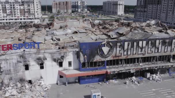 Este Video Muestra Edificio Destruido Centro Comercial Bucha Ucrania Durante — Vídeos de Stock