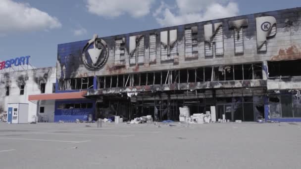 Este Video Muestra Edificio Destruido Centro Comercial Bucha Ucrania Durante — Vídeo de stock