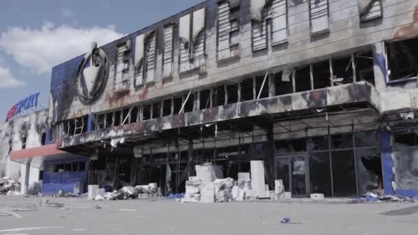 Toto Video Ukazuje Zničenou Budovu Nákupního Centra Bucha Ukrajina Během — Stock video