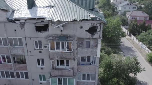 Este Video Muestra Edificio Destruido Ciudad Makariv Durante Guerra Ucrania — Vídeo de stock