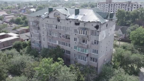 Este Vídeo Mostra Edifício Destruído Cidade Makariv Durante Guerra Ucrânia — Vídeo de Stock