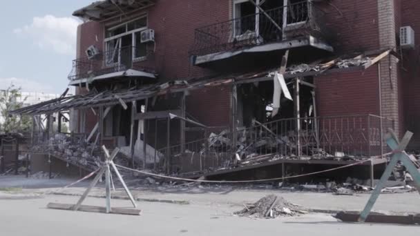 Questo Video Mostra Edificio Distrutto Nella Città Makariv Durante Guerra — Video Stock