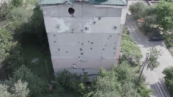 Stock Video Shows Destroyed Building City Makariv War Ukraine Grey — Stock Video