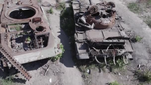 Este Video Muestra Una Vista Aérea Los Equipos Militares Destruidos — Vídeos de Stock