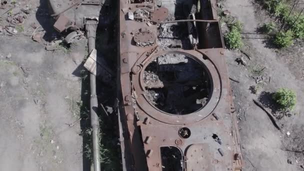 Este Vídeo Mostra Uma Vista Aérea Equipamentos Militares Destruídos Ucrânia — Vídeo de Stock