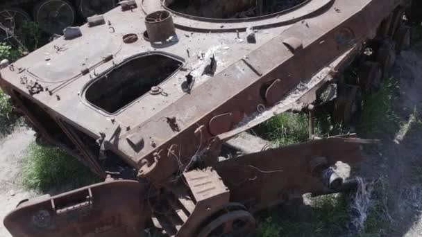 Nagranie Pokazuje Widok Powietrza Zniszczonego Sprzętu Wojskowego Ukrainie Podczas Wojny — Wideo stockowe