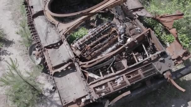 Toto Video Ukazuje Letecký Pohled Zničené Vojenské Vybavení Ukrajině Během — Stock video