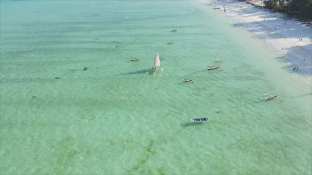 Állomány Videó Mutatja Hajók Óceán Partjainál Zanzibar Lassított Felvétel Felbontású — Stock videók