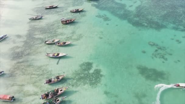 Nagranie Pokazuje Łodzie Oceanie Wybrzeży Zanzibaru Zwolnione Tempo Rozdzielczości — Wideo stockowe