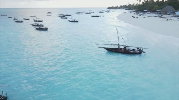 Stock Video Shows Boats Ocean Coast Zanzibar Slow Motion Resolution — Stock Video