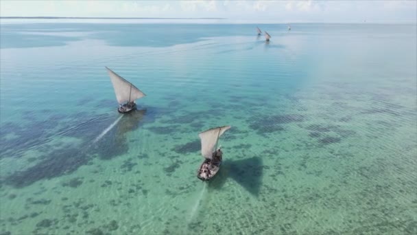 Este Video Muestra Barcos Océano Frente Costa Zanzíbar Cámara Lenta — Vídeo de stock