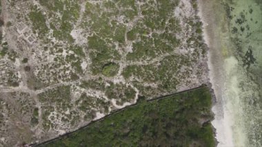 Bu stok videosu Tanzanya 'nın Zanzibar adasının 8K çözünürlüğündeki çalılıklarla kaplı hava görüntülerini gösteriyor.