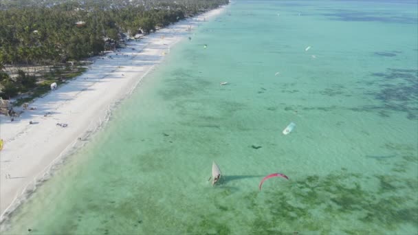 Stock Video Shows Kitesurf Coast Zanzibar Tanzania Slow Motion Resolution — Stock Video