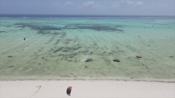 Stock Video Shows Kitesurf Coast Zanzibar Tanzania Slow Motion Resolution — Stock Video