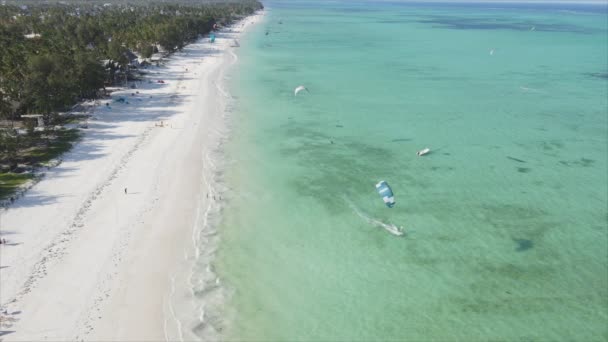 Stock Video Shows Kitesurf Coast Zanzibar Tanzania Slow Motion Resolution — Stock Video