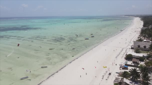 Stock Video Shows Kitesurf Coast Zanzibar Tanzania Slow Motion Resolution — Stock Video