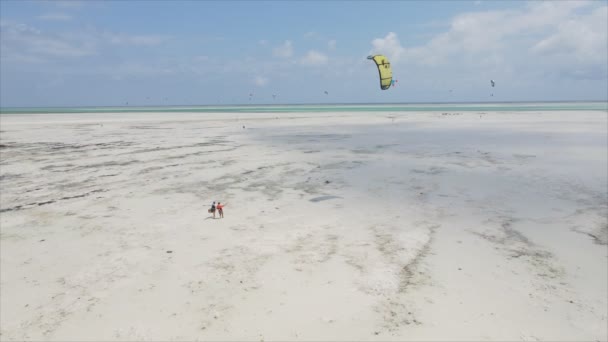 Stock Video Shows Kitesurf Coast Zanzibar Tanzania Slow Motion Resolution — Stock Video