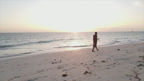 Видео Показывает Воздушный Вид Отлива Океане Побережья Занзибара Танзания Разрешении — стоковое видео