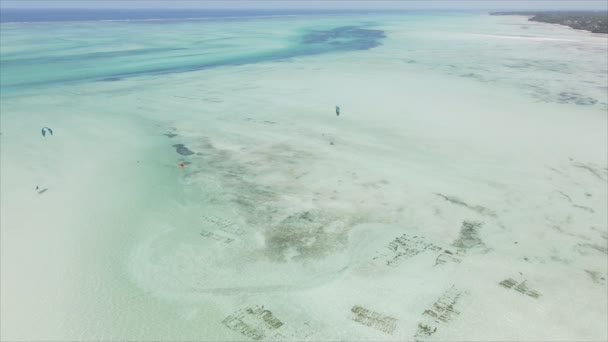 Denna Video Visar Flygbilder Lågvatten Havet Utanför Zanzibars Kust Tanzania — Stockvideo