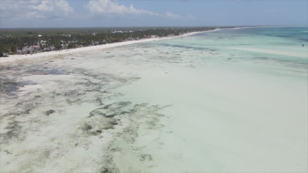 Stock Video Shows Aerial View Low Tide Ocean Coast Zanzibar — Stock Video