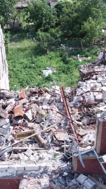 Stock Vertical Video Shows Destroyed Building City Makariv War Ukraine — Video