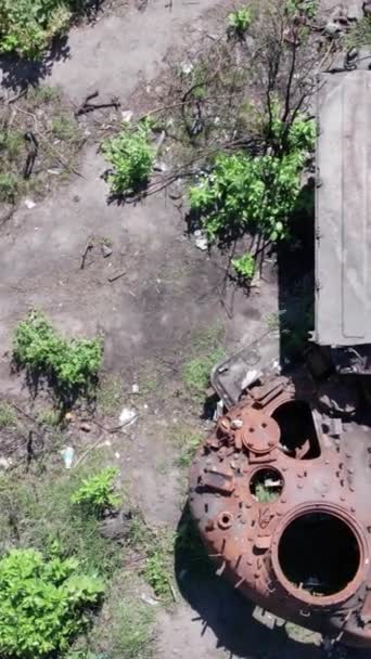 Este Vídeo Vertical Mostra Uma Visão Aérea Equipamentos Militares Destruídos — Vídeo de Stock