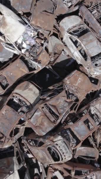 Stock Vertical Video Shows Dump Shot Burned Cars Irpin Bucha — Stock Video