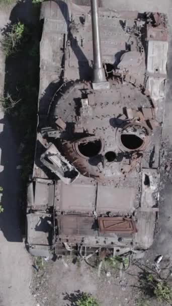 Stock Vertical Video Shows Aerial View Destroyed Military Equipment Ukraine — Video