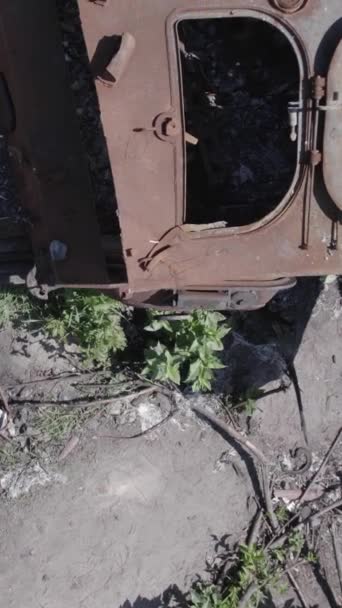 Stock Vertical Video Shows Aerial View Destroyed Military Equipment Ukraine — Vídeos de Stock