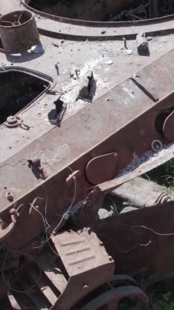 Stock Vertical Video Shows Aerial View Destroyed Military Equipment Ukraine — ストック動画