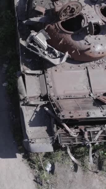Stock Vertical Video Shows Aerial View Destroyed Military Equipment Ukraine — 비디오