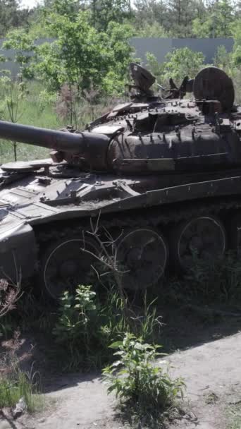 Stock Vertical Video Shows Aerial View Destroyed Military Equipment Ukraine — Stock videók