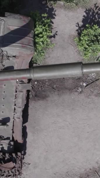 Stock Vertical Video Shows Aerial View Destroyed Military Equipment Ukraine — Stockvideo