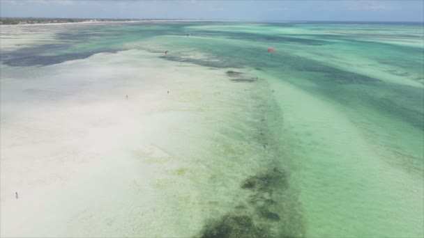 Stock Video Shows Aerial View Ocean Coast Zanzibar Tanzania Slow — стоковое видео